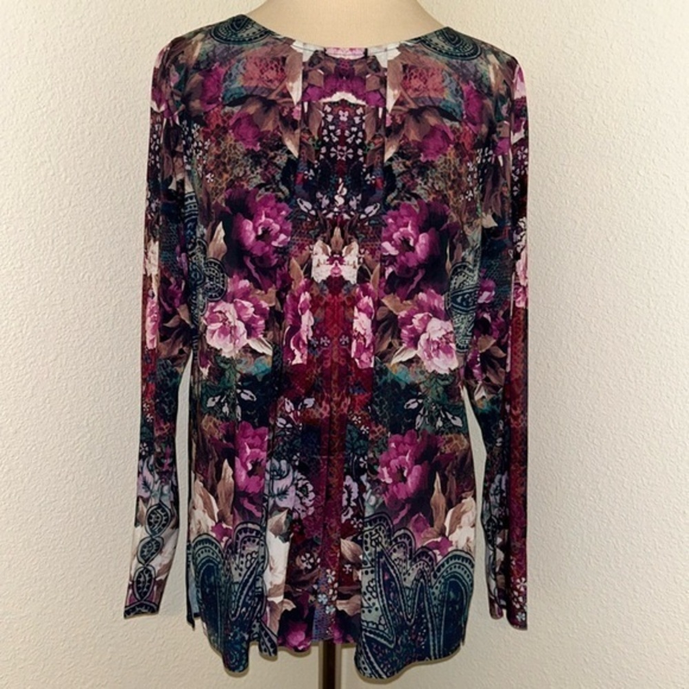 NWT Soft Surroundings Autumn Fall Green Purple Brown Floral Top XS like 4 or 6